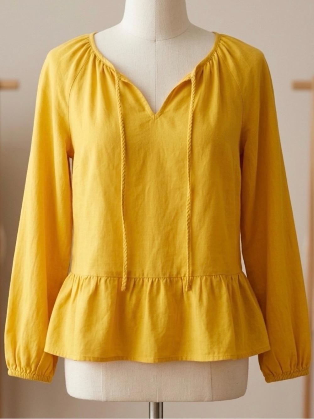 Old Navy Mustard Yellow Peplum Tie-Front Women's Top